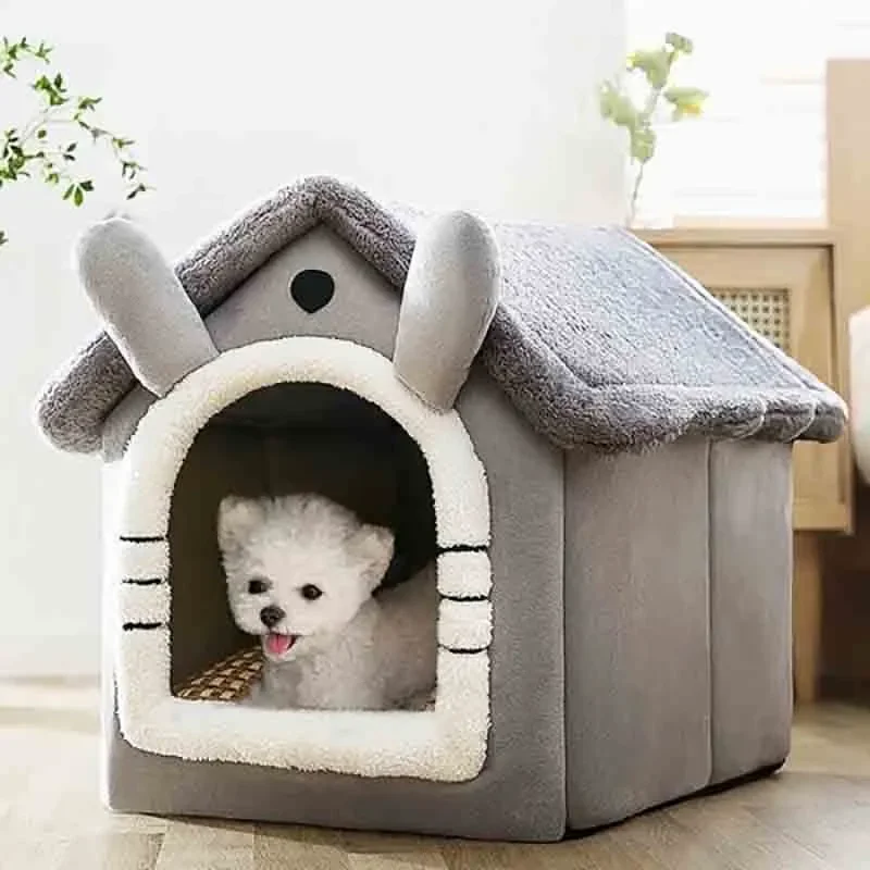 Casa de cachorro quente interna, cama macia para animais de estimação.